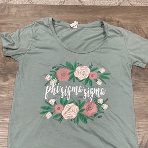 Phi Sigma Sigma Teal Short Sleeve Shirt Top Bella Canvas Loose Fit Small phi sig